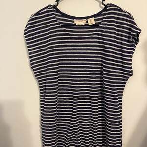 Christian Siriano New York Blue White Striped Linen Tunic Top